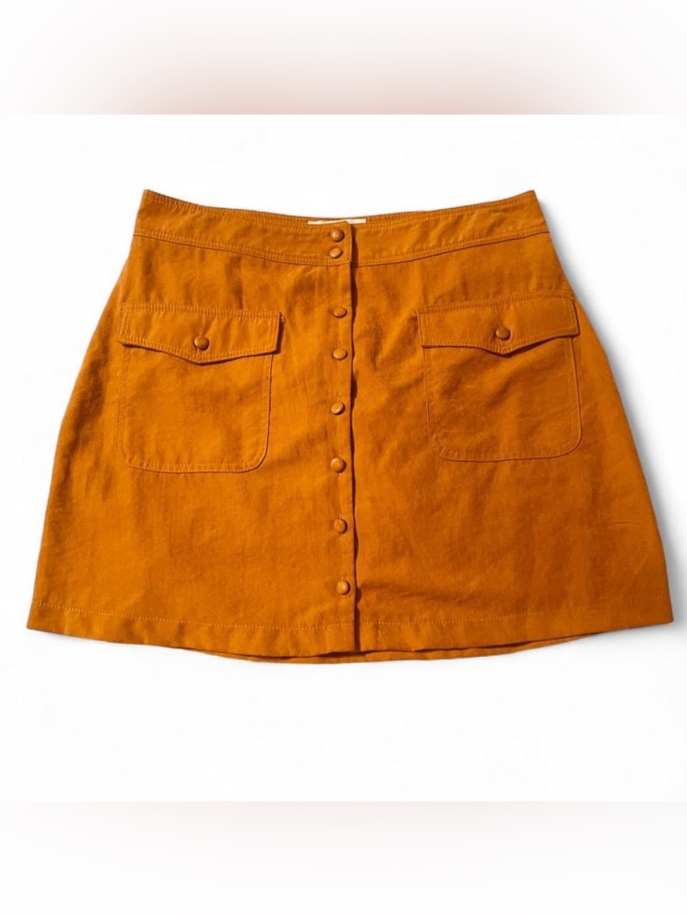 Kirious Los Angeles Brown Faux Suede Button Front Mini Skirt Pockets S